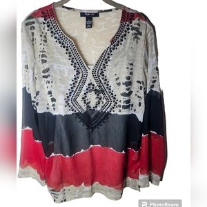 Style&Co women's two piece red,beige,black long-sleeved top size S